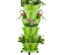 Tiered Planter Strawberry Pot 6 Tier Stackable Vertical Flower Container Automatic Drainage Flower Pots With Wheels Bottom Tray For Planting Strawberry Vegetable Fruit Balcony