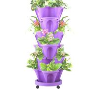 Tiered Planter Strawberry Pot, 6-Tier Stackable Vertical Flower Container, Automatic Drainage Pots with Wheels, Bottom Tray for Strawberry and Vegetable Gardening