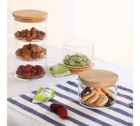 Tiered Stackable Clear Glass Canisters Airtight Sealed Food Storage Containers Jars, Glass Salad Bowls with Wooden Lids for Coffee Bean Storage, Dry Goods, Cookie, Candy, Tea(3 Layer)