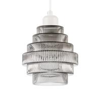 Happy Homewares Tiered Stepped Design Smoked Ribbed Glass Pendant Ceiling Light Shade