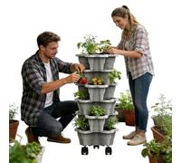 Tiered Vertical Garden Pots - 6-Tier Vertical Garden Tower | Stackable Strawberry Tower Pot | Self-Watering, UV-Resistant, With Mobile Base, Perfect For Patio, Balcony & Small Spaces