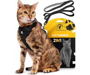 Tierhood - Cat Harness and Lead Set - Escape Proof Kitten Harness - Adjustable Cat Harness - Black, Size S