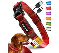Tierhood Luminous Dog Collar - Luminous Collar for Small and Large Dogs - LED Dog Collar Rechargeable - Durable, Weatherproof and Comfortable - Ideal for Night Walks - Red, Size M