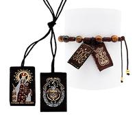 Tierra Espirituosa Escapulario de la Virgen del Carmen y Pulsera Hecha a Mano Escapulario Catolico Brown Scapular of Our Lady of Mount Carmel and Friendship Bracelet Adjustable String Cord, Polyester