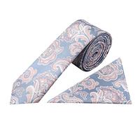 TIES R US Blue and Pink Paisley Skinny Mens Tie and Pocket Square Set