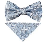 TIES R US Blue and Silver Paisley Handmade Mens Bow Tie and Pocket Square Set
