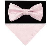 TIES R US Blush Pink Floral Handmade Mens Bow Tie and Pocket Square Set