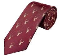 TIES R US Burgundy Deer Head Classic Men's Tie | Burgundy Red Animal Print Necktie for men; in silk.