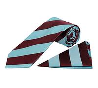 TIES R US Claret and Blue Striped Hand Made Classic Men's Football Tie and Handkerchief Set