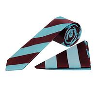 TIES R US Claret and Blue Striped Handmade Skinny Men's Football Tie and Pocket Square Set
