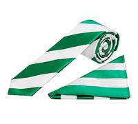 TIES R US Green and White Striped Handmade Skinny Men's Football Tie and Pocket Square Set