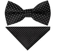 TIES R US Hand Made Black And White Polka Dot Mens Bow Tie and Pocket Square Set