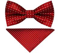 TIES R US Hand Made Red And White Polka Dot Mens Bow Tie and Hankerchief Set