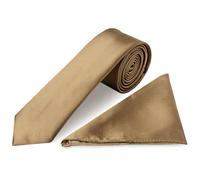 TIES R US Iced Coffee Satin Skinny Men's Tie and Handkerchief Set