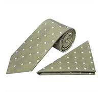 TIES R US Khaki Green Large White Spot Classic Men's Tie and Pocket Square Set