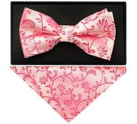 TIES R US Light Coral Floral Handmade Mens Bow Tie and Pocket Square Set Dickie Bow Set