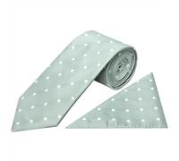 TIES R US Light Green Large White Spot Classic Men's Tie and Pocket Square Set