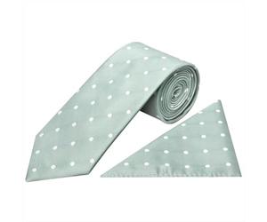 TIES R US Light Green Large White Spot Classic Men's Tie and Pocket Square Set
