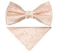 TIES R US Light Peach Floral Handmade Mens Bow Tie and Handkerchief Set