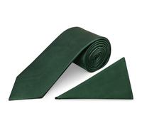 TIES R US Mens Classic 100% Silk Twill Wedding Classic Tie and Pocket Square Set (Bottle Green)