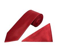 TIES R US Mens Classic 100% Silk Twill Wedding Classic Tie and Pocket Square Set (Red)