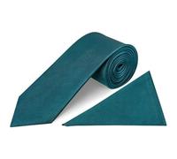 TIES R US Mens Classic 100% Silk Twill Wedding Classic Tie and Pocket Square Set (Teal)