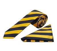 TIES R US Navy and Yellow Striped Skinny Men's Tie and Pocket Square Set