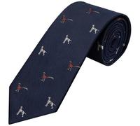 TIES R US Navy Dog and Pheasant Classic Men's Tie | Blue Animal Print Necktie for men; in polyester.