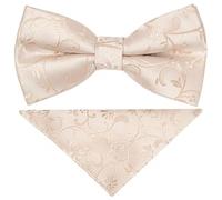 TIES R US Nude Floral Handmade Mens Bow Tie and Pocket Square Set