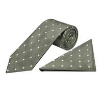 TIES R US Olive Large White Spot Classic Men's Tie and Pocket Square Set
