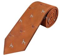 TIES R US Orange Dog and Pheasant Classic Men's Tie | Orange Animal Print Necktie for men; in polyester.