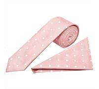 TIES R US Pink Large White Spot Skinny Men's Tie and Pocket Square Set