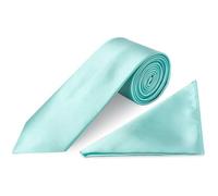 TIES R US Plain Aqua Satin Classic Men's Tie and Pocket Square Set