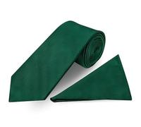 TIES R US Plain Bottle Green Satin Classic Men's Tie and Pocket Square Set