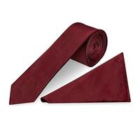 TIES R US Plain Burgundy Red Satin Skinny Men's Tie and Pocket Square Set