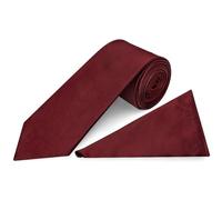 TIES R US Plain Burgundy Satin Classic Men's Tie and Pocket Square Set