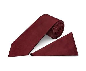 TIES R US Plain Burgundy Satin Classic Men's Tie and Pocket Square Set