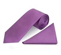 TIES R US Plain Cadburys Purple Satin Classic Men's Tie and Pocket Square Set