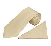 TIES R US Plain Champagne Textured Silk Classic Men's Tie and Pocket Square Set