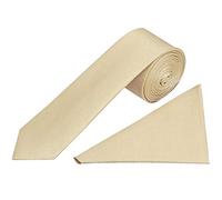 TIES R US Plain Champagne Textured Silk Skinny Men's Tie and Pocket Square Set