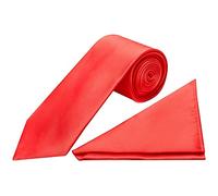 TIES R US Plain Coral Pink Satin Classic Men's Tie and Handkerchief Set