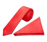 TIES R US Plain Coral Pink Satin Skinny Men's Tie and Pocket Square Set