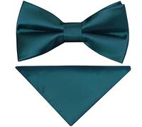 TIES R US Plain Dark Teal Handmade Mens Bow Tie and Pocket Square Set