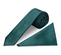 TIES R US Plain Dark Teal Satin Skinny Men's Tie and Pocket Square Set | Green Plain Tie & Pocket Square Set for men; Skinny width 2"/5.5 cm, handmade, in polyester.