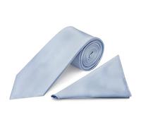 TIES R US Plain Dusty Blue Satin Classic Mens Tie and Pocket Square Set