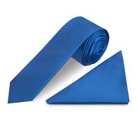 TIES R US Plain Electric Blue Satin Skinny Men's Tie and Handkerchief Set
