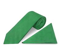 TIES R US Plain Emerald Green Satin Classic Men's Tie and Pocket Square Set