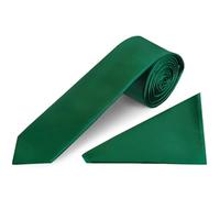 TIES R US Plain Forest Green Satin Skinny Men's Tie and Handkerchief Set