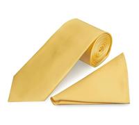 TIES R US Plain Gold Satin Classic Men's Tie and Pocket Square Set