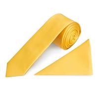 TIES R US Plain Gold Satin Skinny Men's Tie and Pocket Square Set